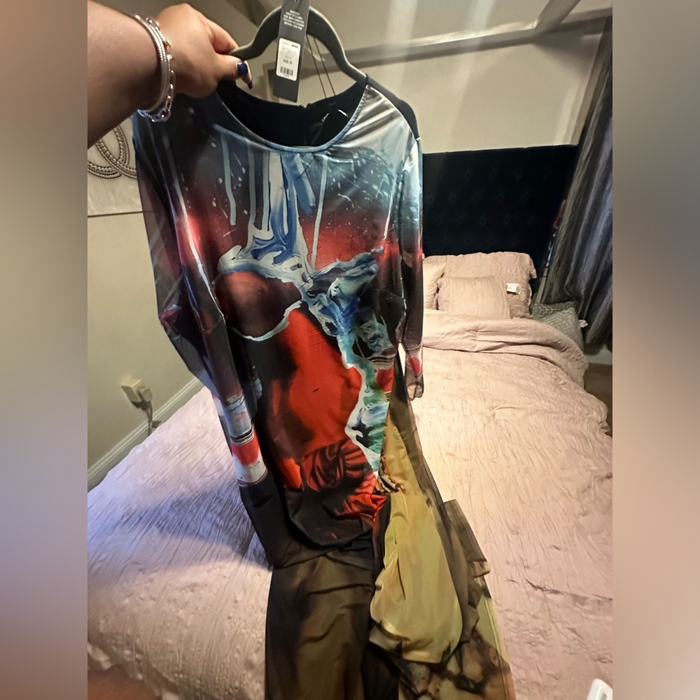 Abstract Multicolor Long Sleeve Maxi Dress - Picture 4 of 8